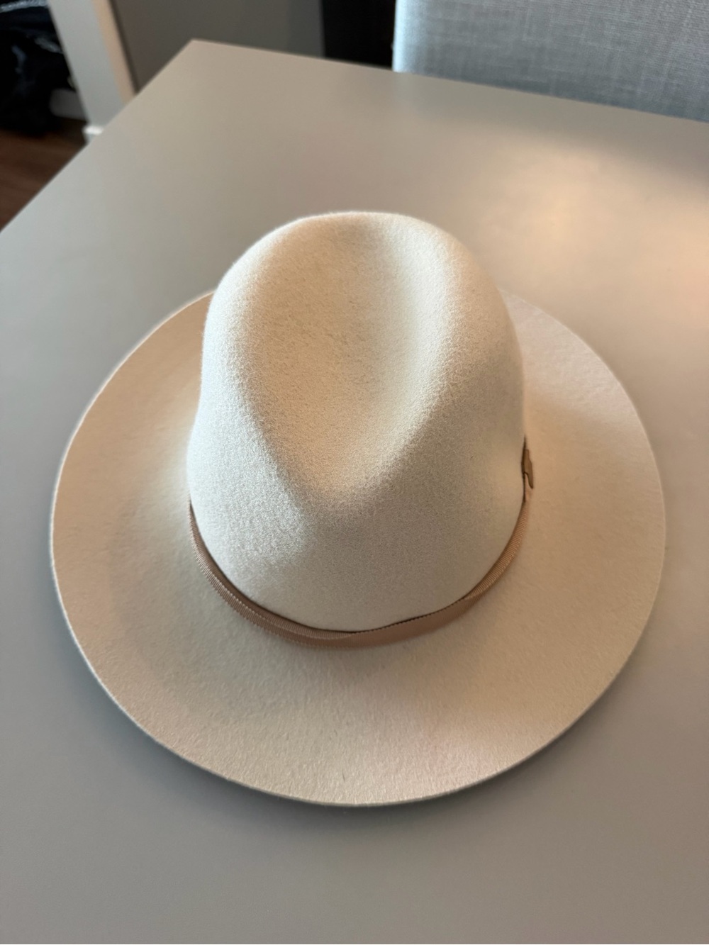 Aritzia Cream Wide-Brim Fedora with Tan Band